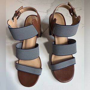 Market & Spruce Navy and Brown Striped Sandals